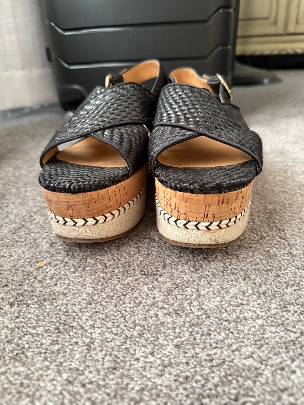 Zara Black Woven Cork Platform Wedges